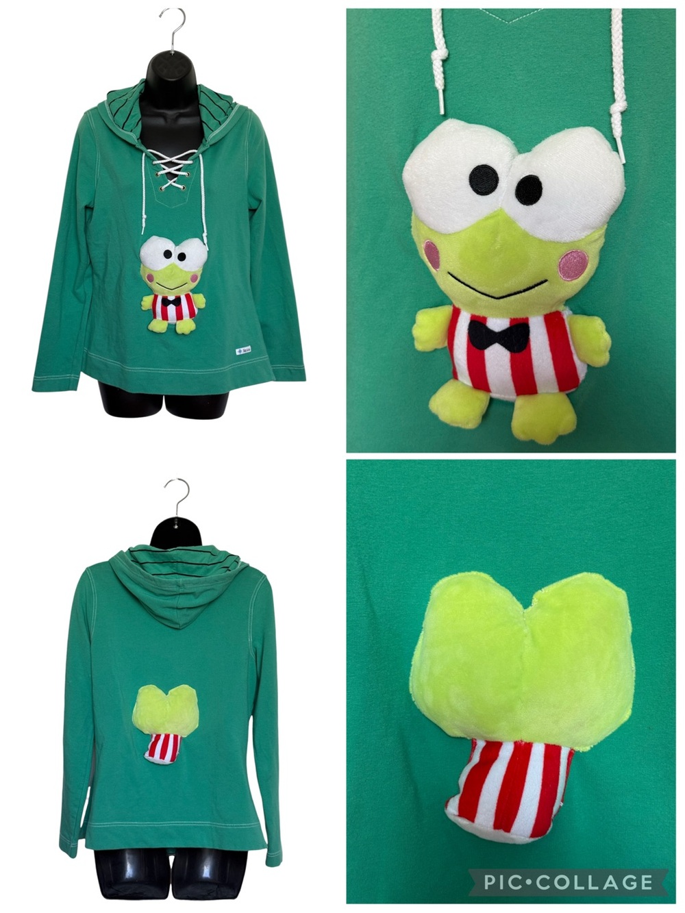 Liz & Co. Green Lace Up Hoodie Featuring Sanrio Keroppi 3D Plush Sz M